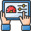 Hands controlling a dashboard icon to represent flexible affiliate commission controls.