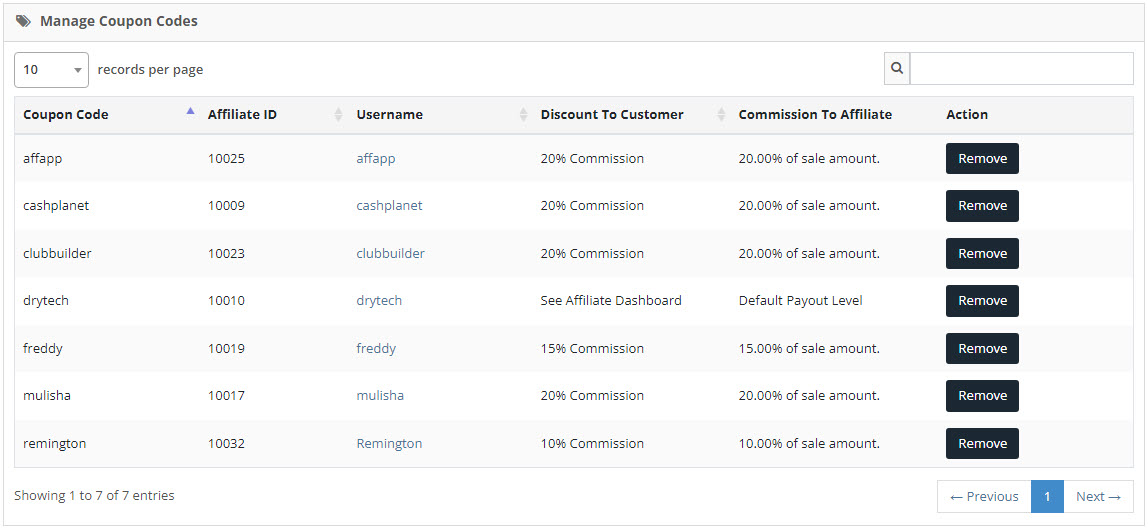 coupon / promo code commsisioning for affiliates