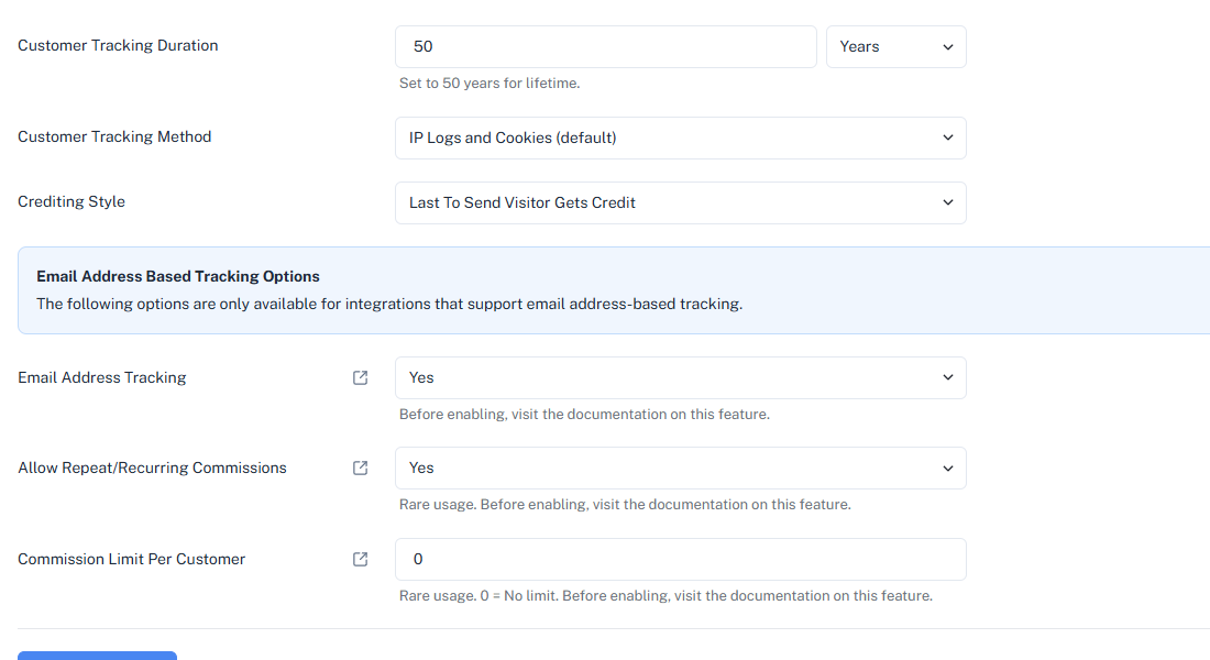 Dashboard view of the email address tracking feature on our affiliate tracking software.
