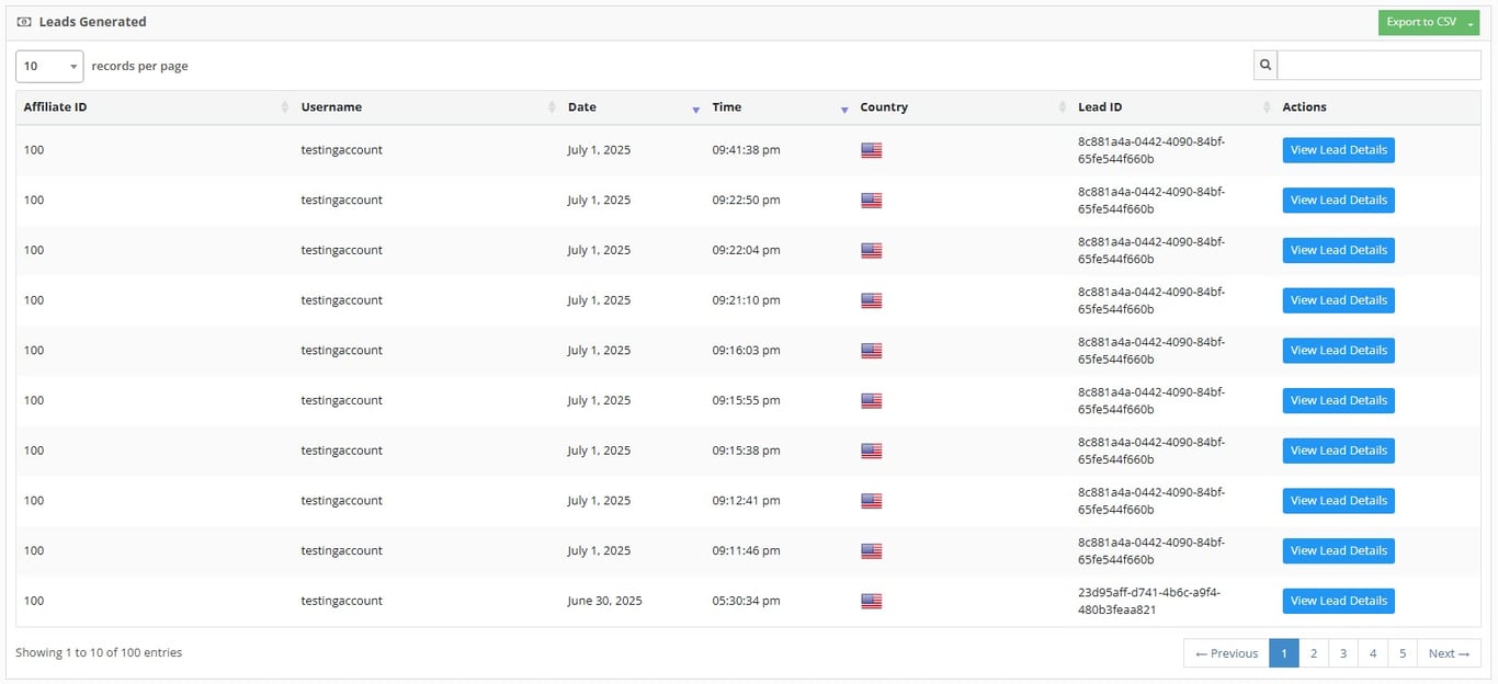 Tracking leads generated by affiliates