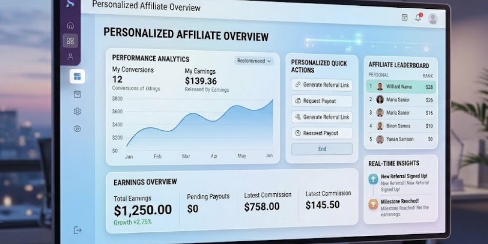 Image of the affiliate software dashboard for managing flexible affiliate commission structures to reward affiliates with performance bonuses.