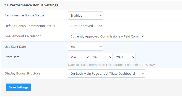 performance bonus settings
