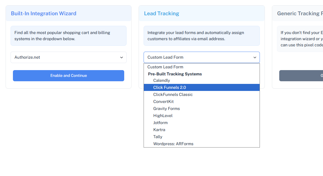 Dashboard view of the affiliate lead tracking feature on our affiliate software.