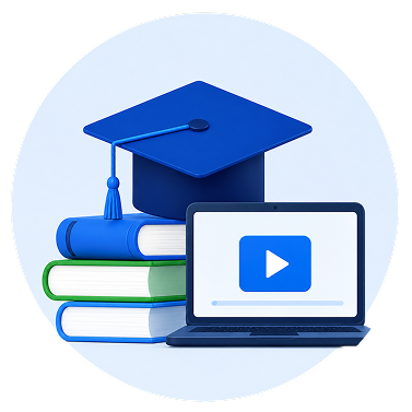 A graduation and books icon to represent the education industry where our education affiliate software provides management solutions.