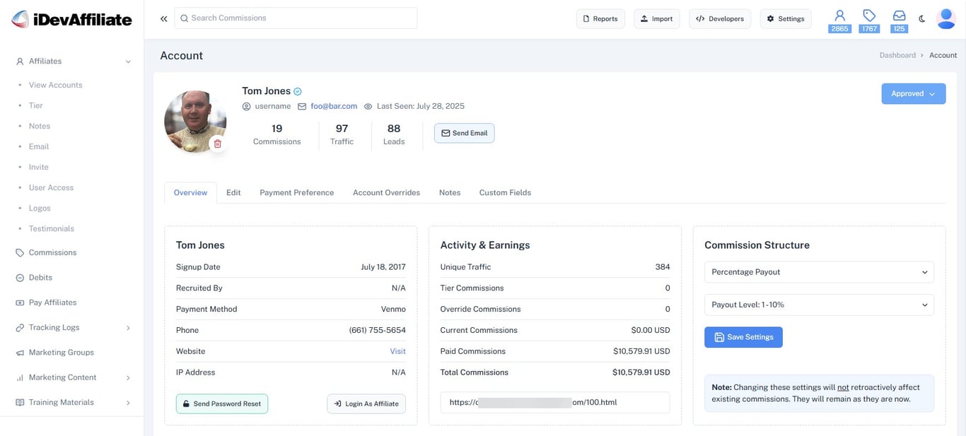 iDevAffiliate Admin Dashboard