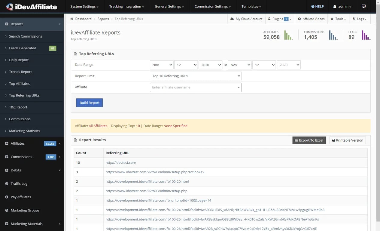 affiliate software metrics