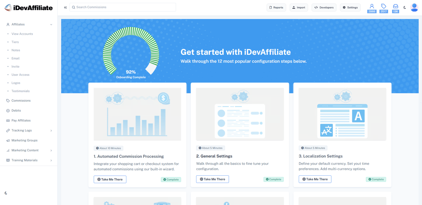 Dashboard view of the iDevAffiliate new themes feature that are customizable to suit affiliate marketing program setup.
