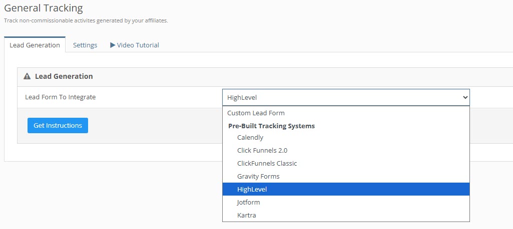 pre-built lead integration for affiliates
