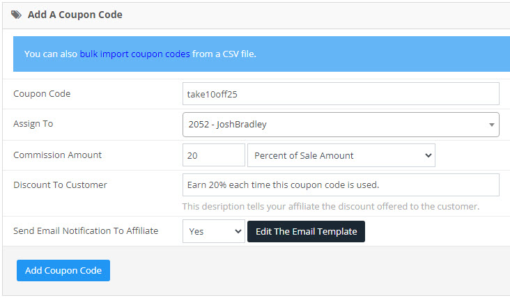coupon code commissioning for affiliates