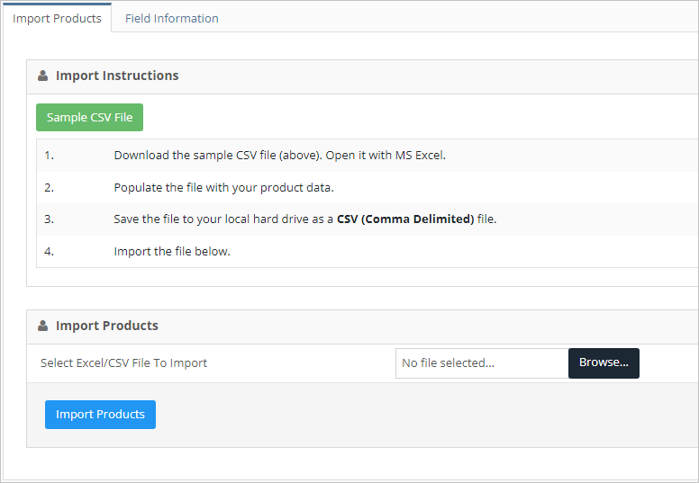 bulk import products for commissioning