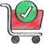 A shopping cart icon with a tick in the basket to represent 150+ cart integration options available with the iDevAffiliate software.