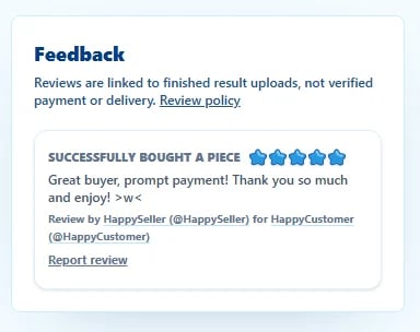 screenshot of a submitted 5 star review