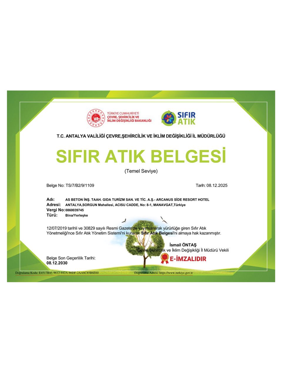 Sıfır Atık Belgesi