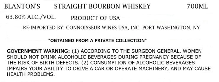 Label for Blanton's Straight from the Barrel