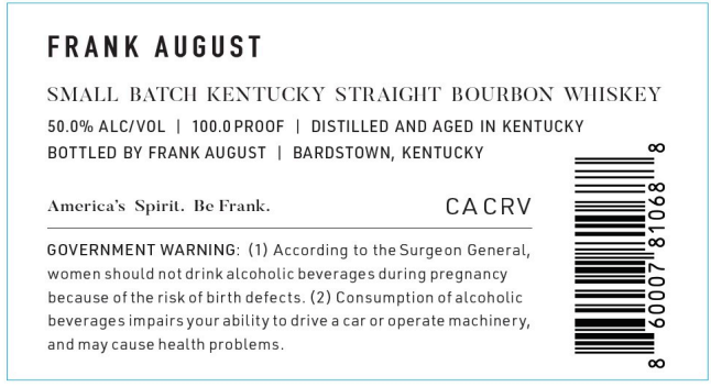 Label for Frank August Bourbon