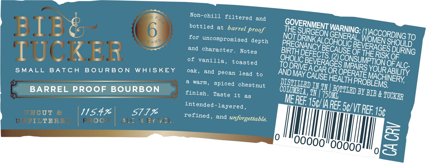 Label for Bib & Tucker Barrel Proof Bourbon
