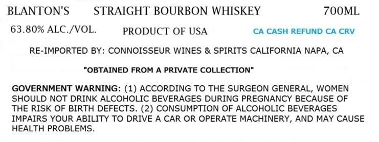 Label for Blanton's Straight from the Barrel