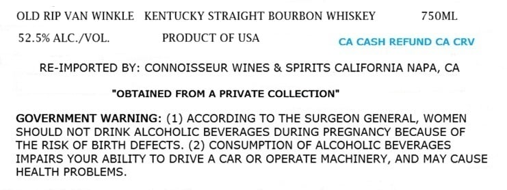 Label for Old Rip Van Winkle 12 Years Old