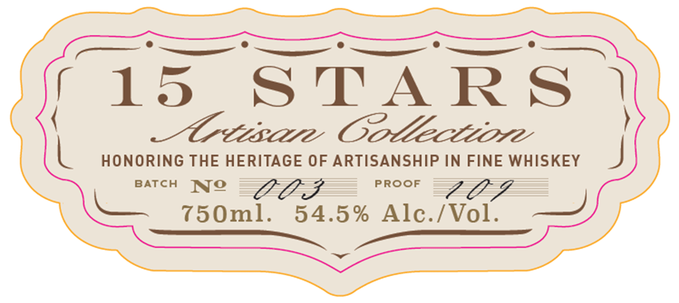 Label for 15 Stars Artisan Collection Blended Bourbon