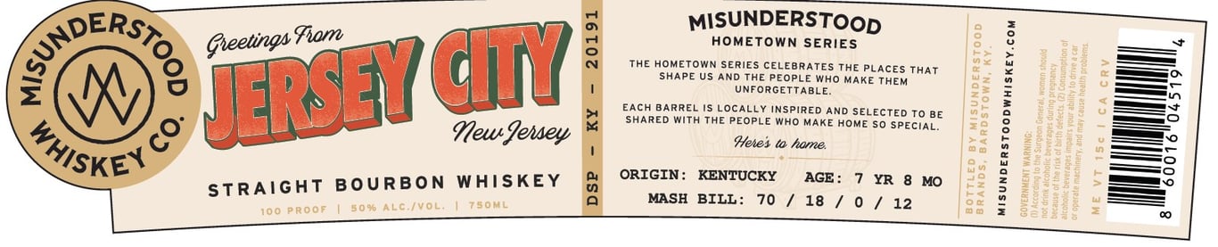 Label for Misunderstood Whiskey Co. Hometown Series Bourbon