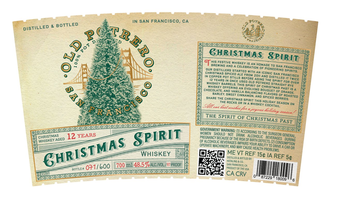 Label for Old Potrero Christmas Spirit 12 Year Whiskey