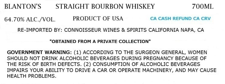Label for Blanton's Straight from the Barrel
