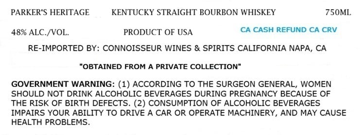 Label for Parker's Heritage Aged 27 Years