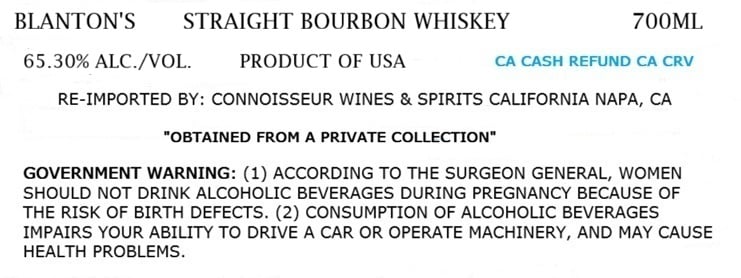 Label for Blanton's Straight from the Barrel