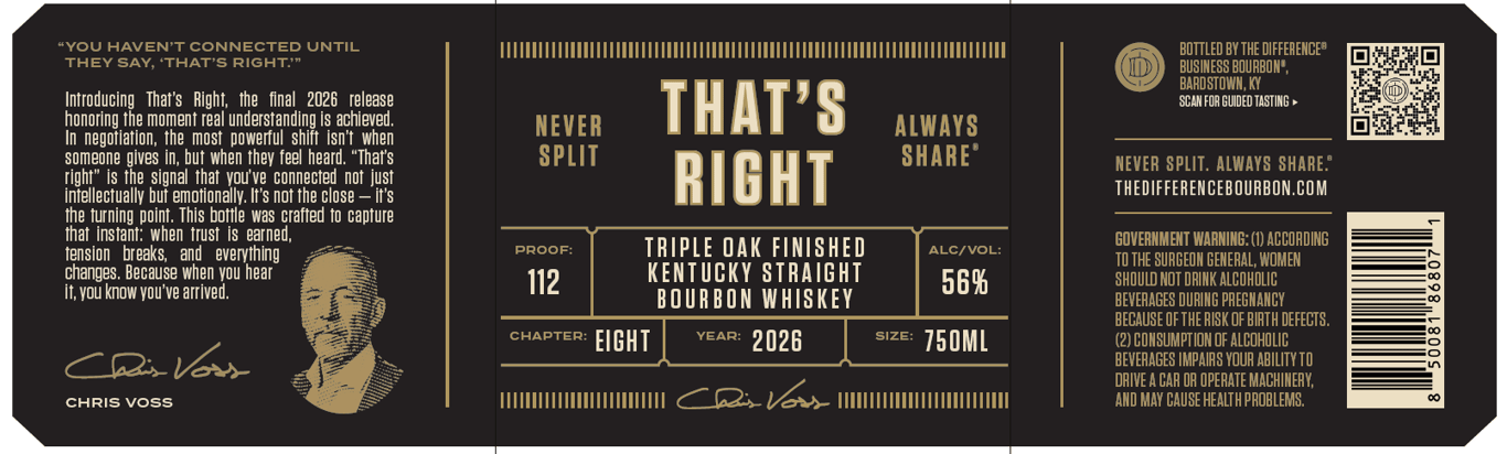 Label for The Difference Business Bourbon Triple Oak Finished Kentucky Straight Bourbon Whiskey