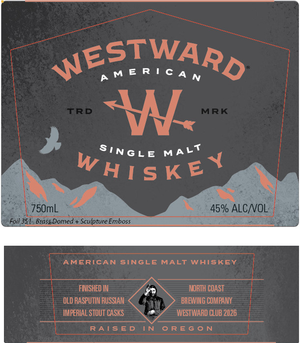 Label for Westward Whiskey Finished in Old Rasputin Russian Imperial Stout Casks American Single Malt