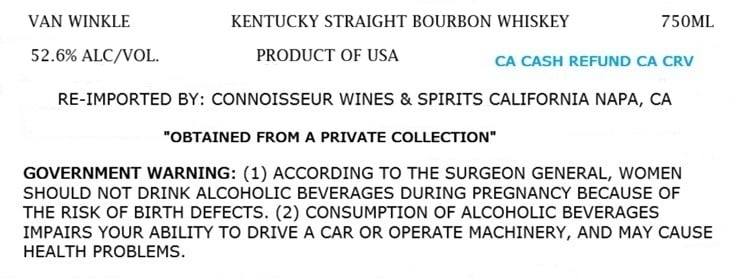 Label for Van Winkle Family Reserve 18 Years Old