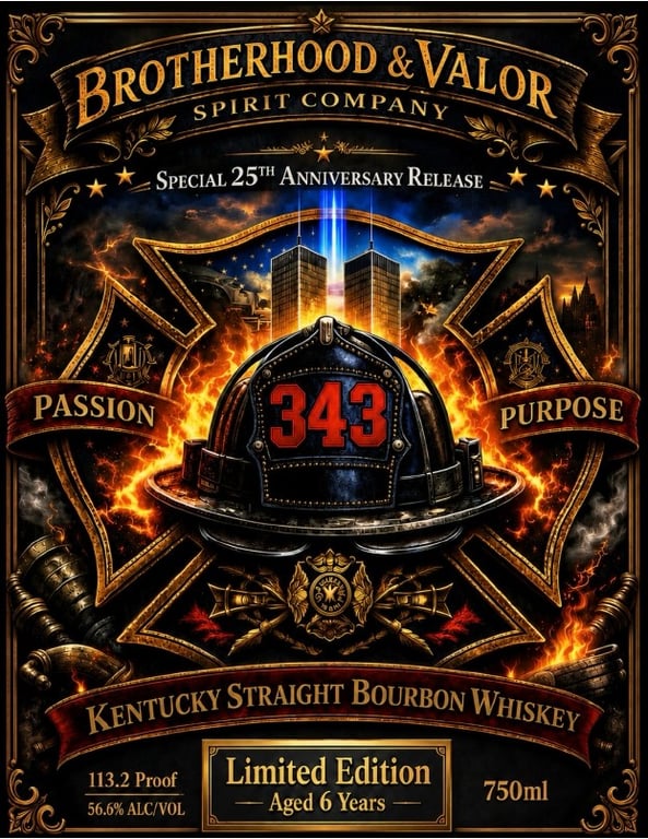 Label for Brotherhood & Valor 9.11 Never Forget Bourbon