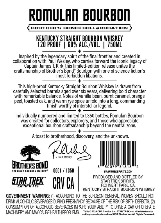 Label for Star Trek Brothers Bond Collaboration