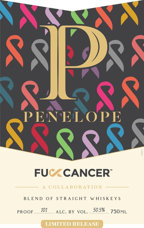 Label for Penelope Fuck Cancer Blended Whiskey