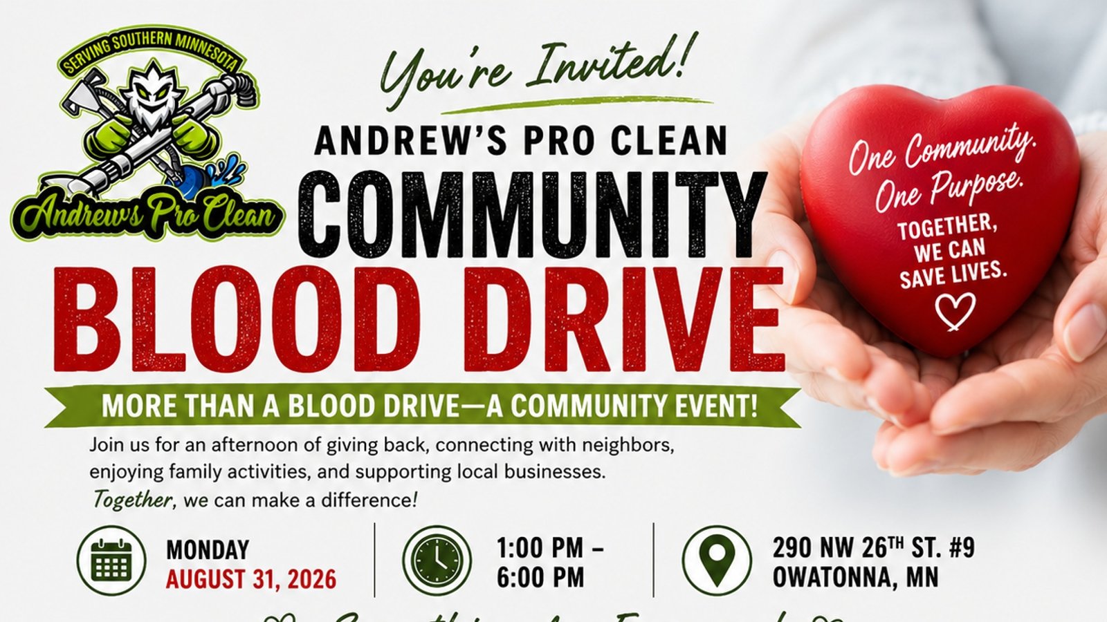 You're invited: our Community Blood Drive on August 31