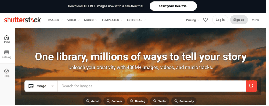 Shutterstock homepage