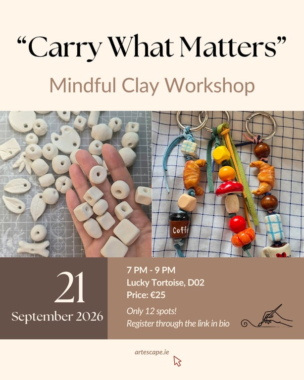 Carry What Matters clay and bead charm-making workshop poster.