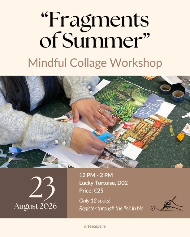 Fragments of Summer mindful collage workshop poster.