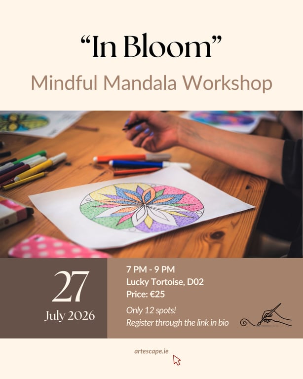 In bloom workshop poster with wildflower and summer garden inspiration.
