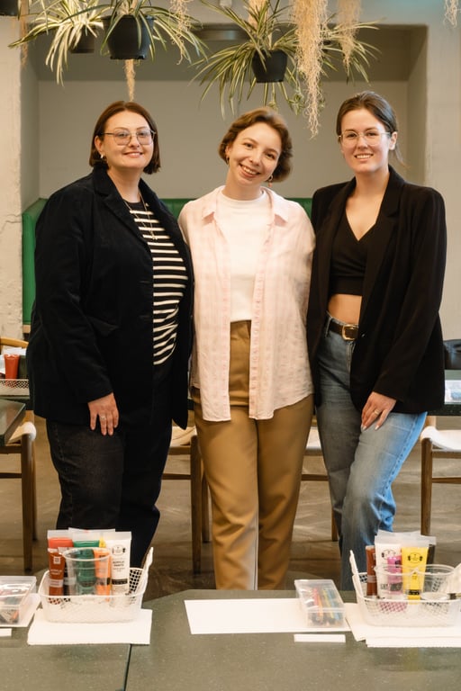 Participants exploring mindful art materials during a group workshop.