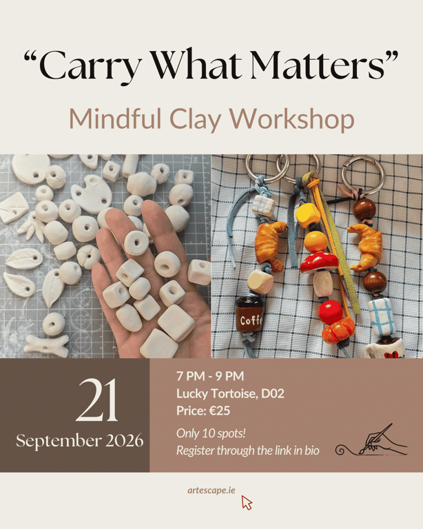 Carry What Matters clay and bead charm-making workshop poster.