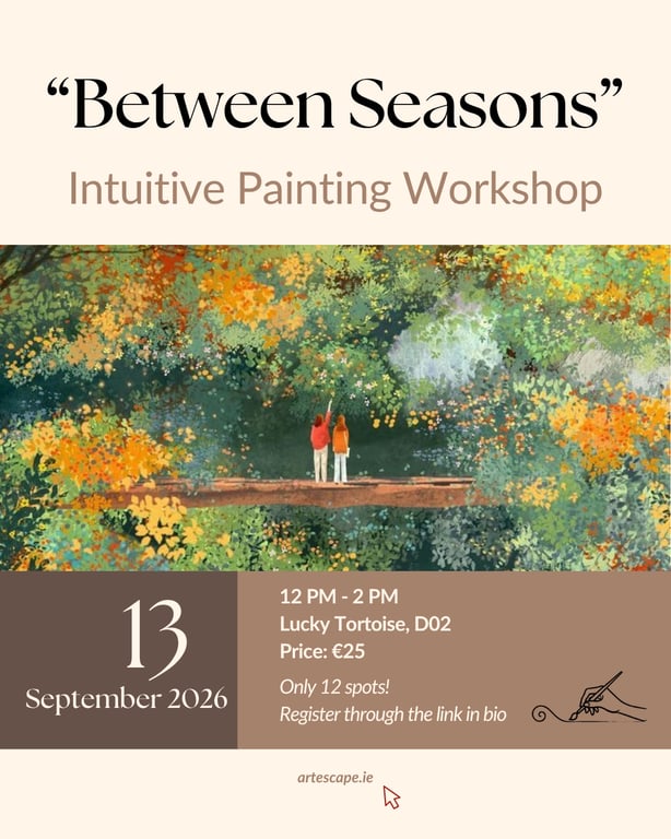 Between Seasons mindful painting workshop poster.