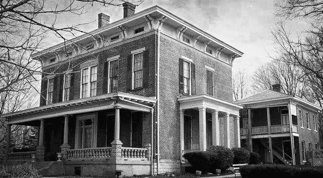 Black and white photo of the Hannah House in Indianapolis