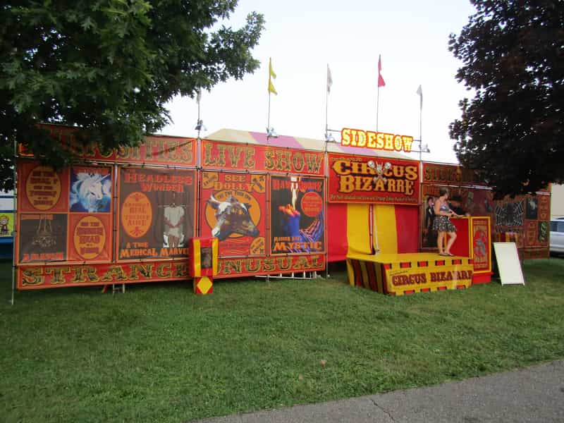 A circus-themed game booth on the Madison County 4-H Fair midway