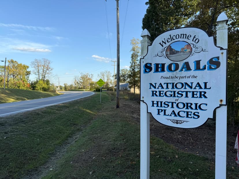 Sandstone bluffs and scenic views near Shoals, Indiana