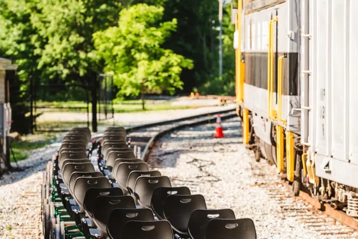 A group pedals a railbike along the Nickel Plate line in Noblesville, Indiana