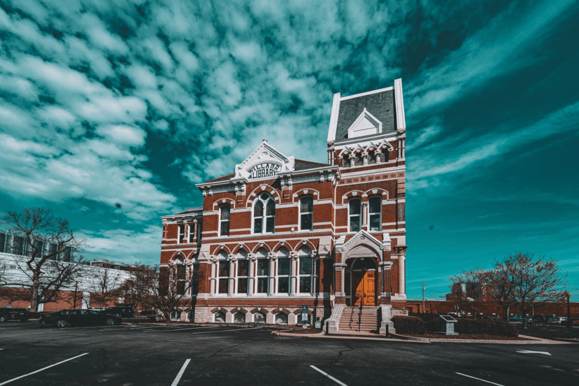 Victorian brick exterior of Willard Library in Evansville