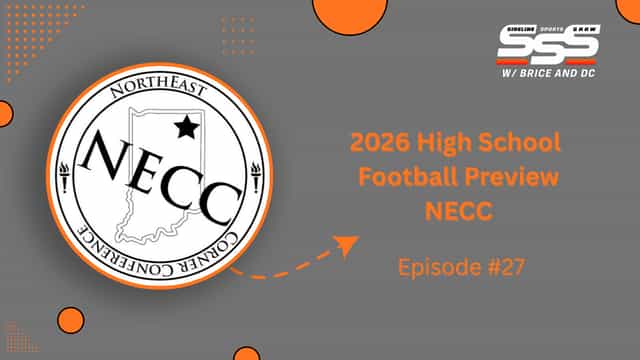 Sideline Sports Show episode 27 cover art with the Northeast Corner Conference logo on a gray and orange background