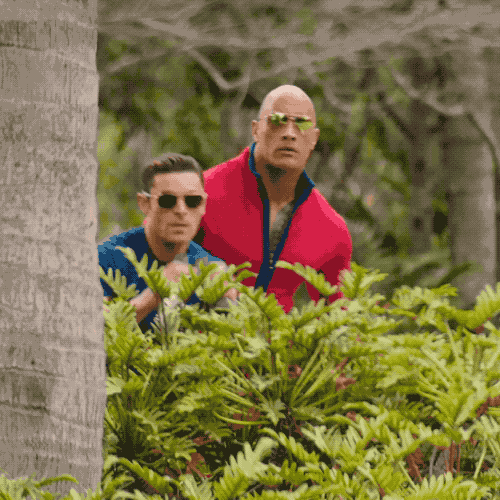 A gif of the rock looking over bushes