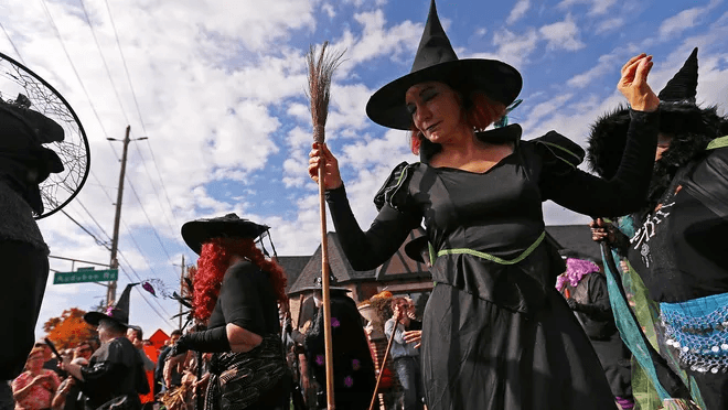 Costumed performers at the Historic Irvington Halloween Festival in Indianapolis